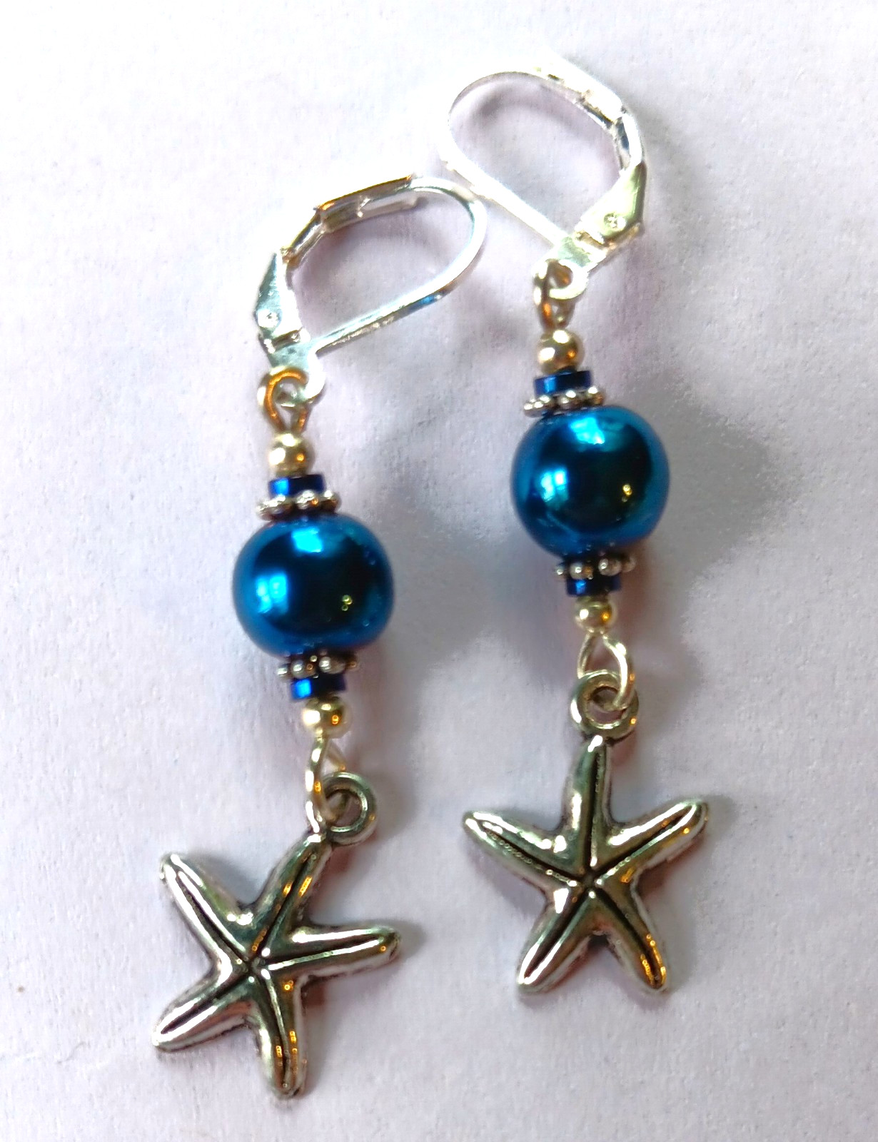 double HEMATITE Silver color drops LEVERBACK handcrafted Silver Pl #825