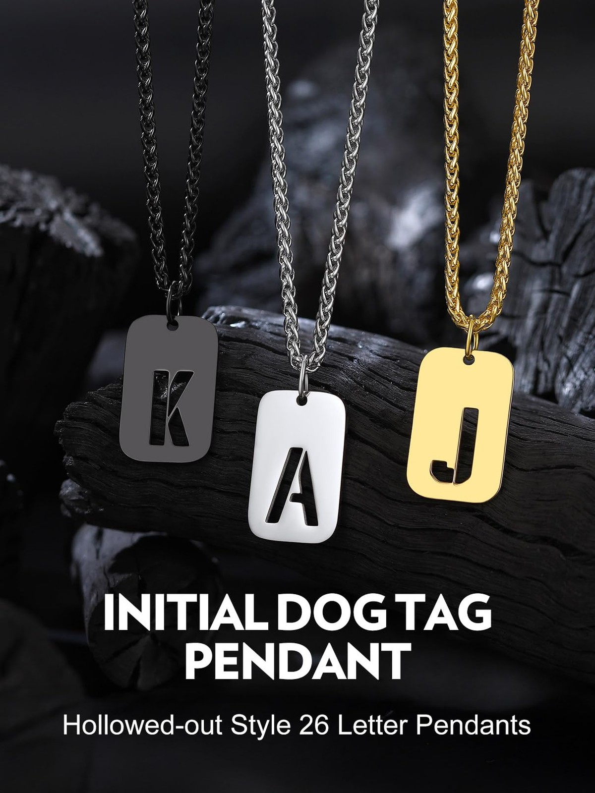 Bandmax Black Stainless Steel Initial Pendant Necklace C Chain Pendant for Me…