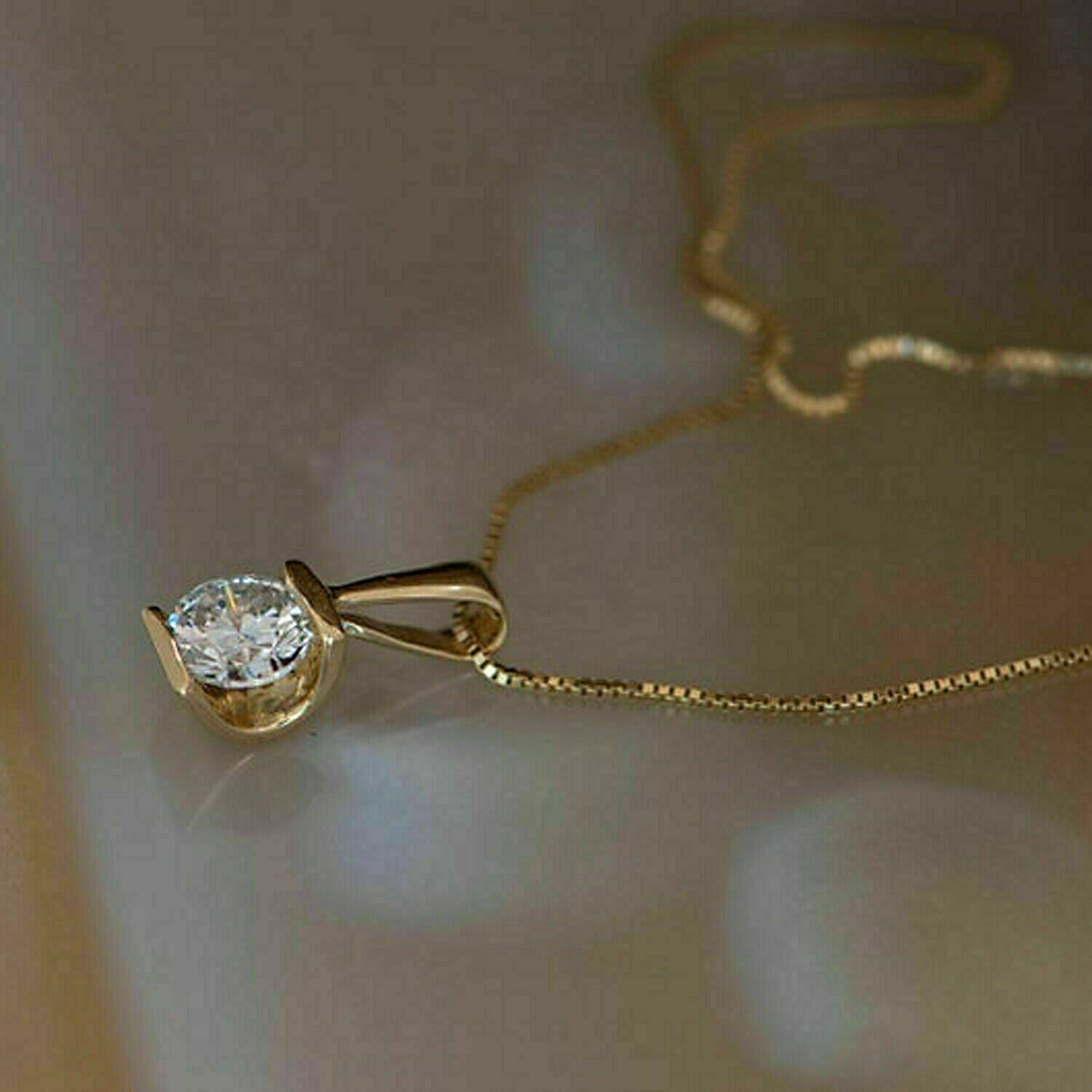 1.5Ct Round Moissanite Diamond Solitaire Pendant Chain 14K Yellow Gold Finish