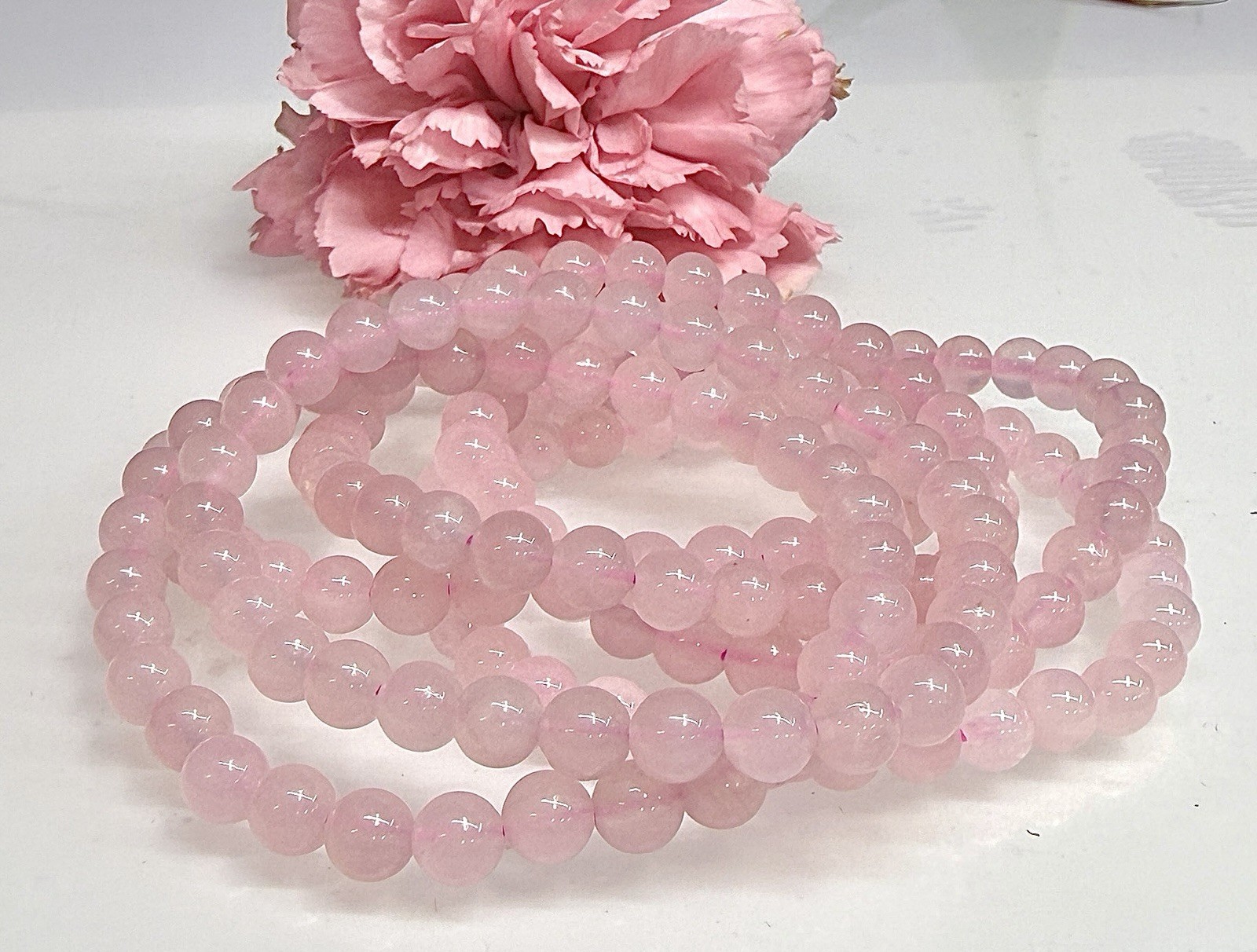 Wholesale 6 Pcs Natural Rose Quartz 6mm 7.5” Crystal Healing Stretch Bracelet