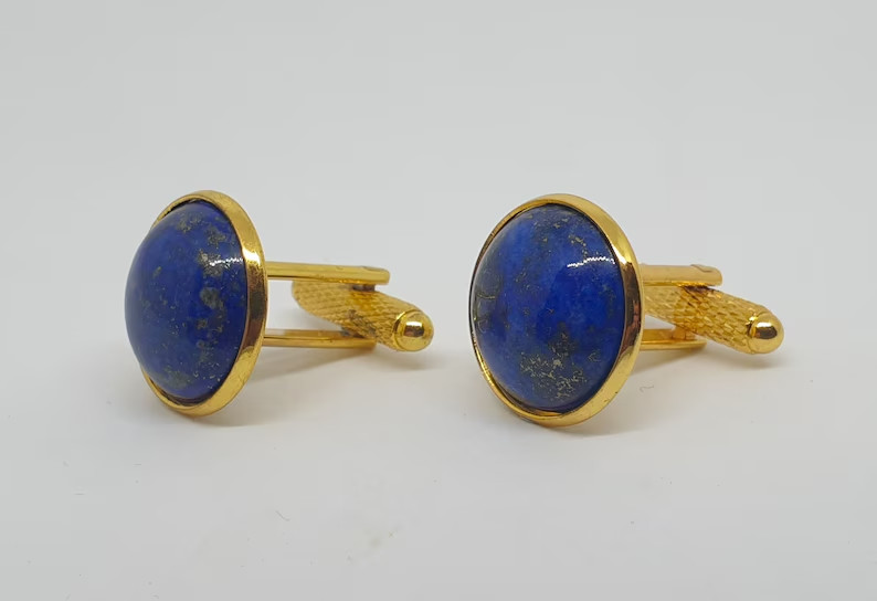 Natural Lapis Lazuli Gemstone with Gold Plated 925 Sterling Silver Cufflink