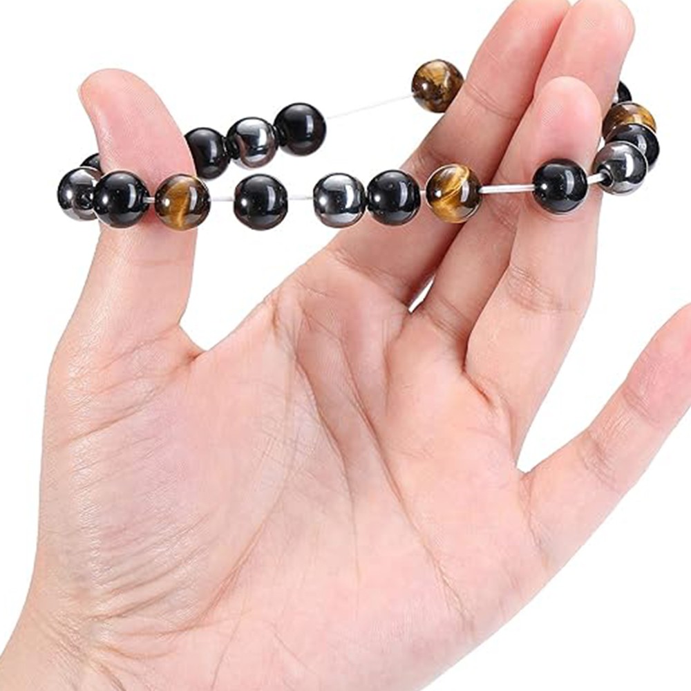 Natural Stone Hematite Tiger Eye Energy Healing Stretch Bracelet for Men Women
