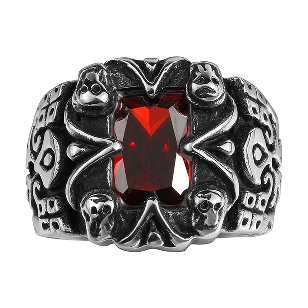 Stainless Steel Gothic Biker Tribal Ring Black Red Men’s UnIsex B202