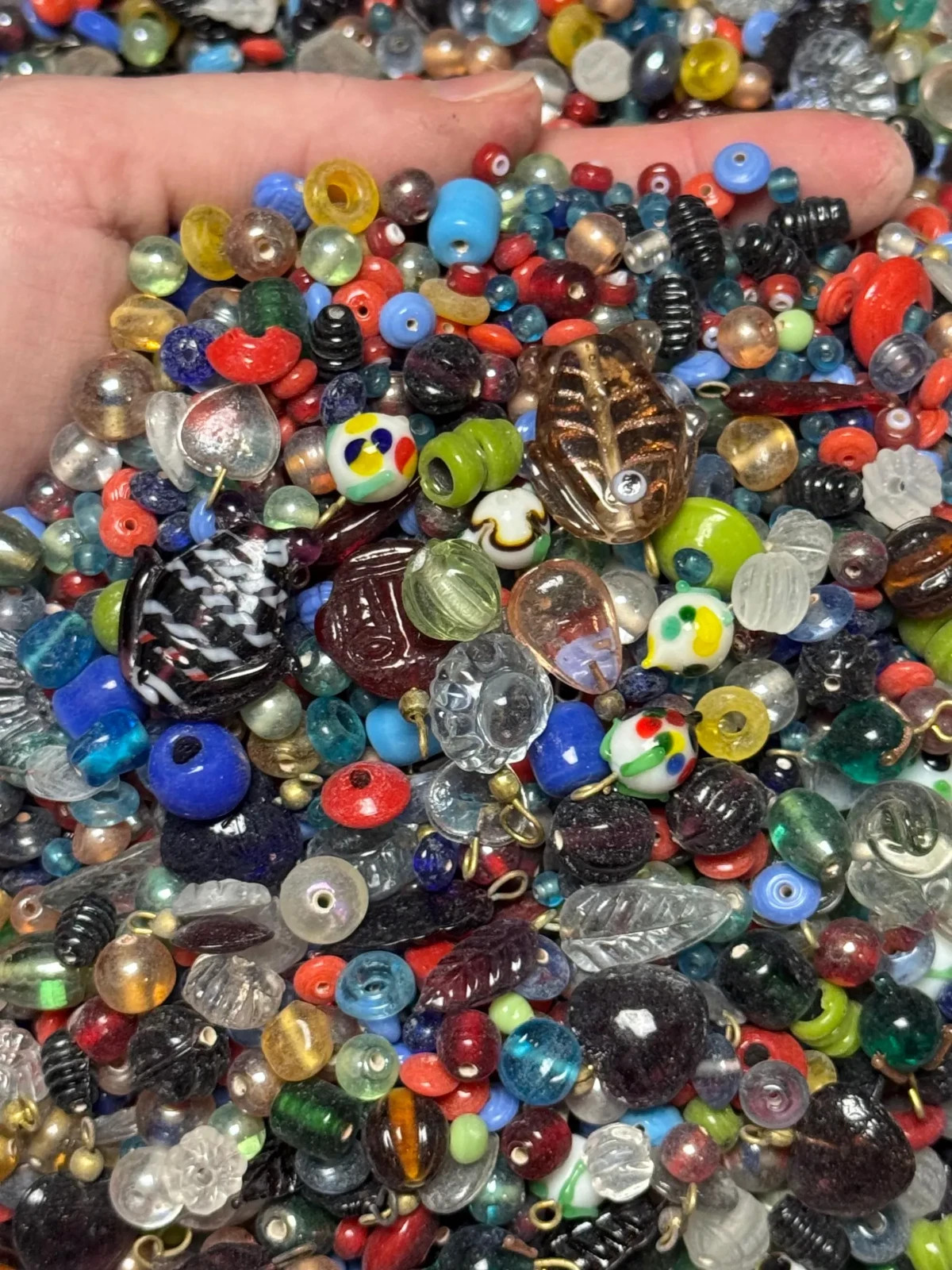 EVERYTHING Mix 2 lb. Vintage India Glass Beads Lot Crafts Jewelry Bulk Estate