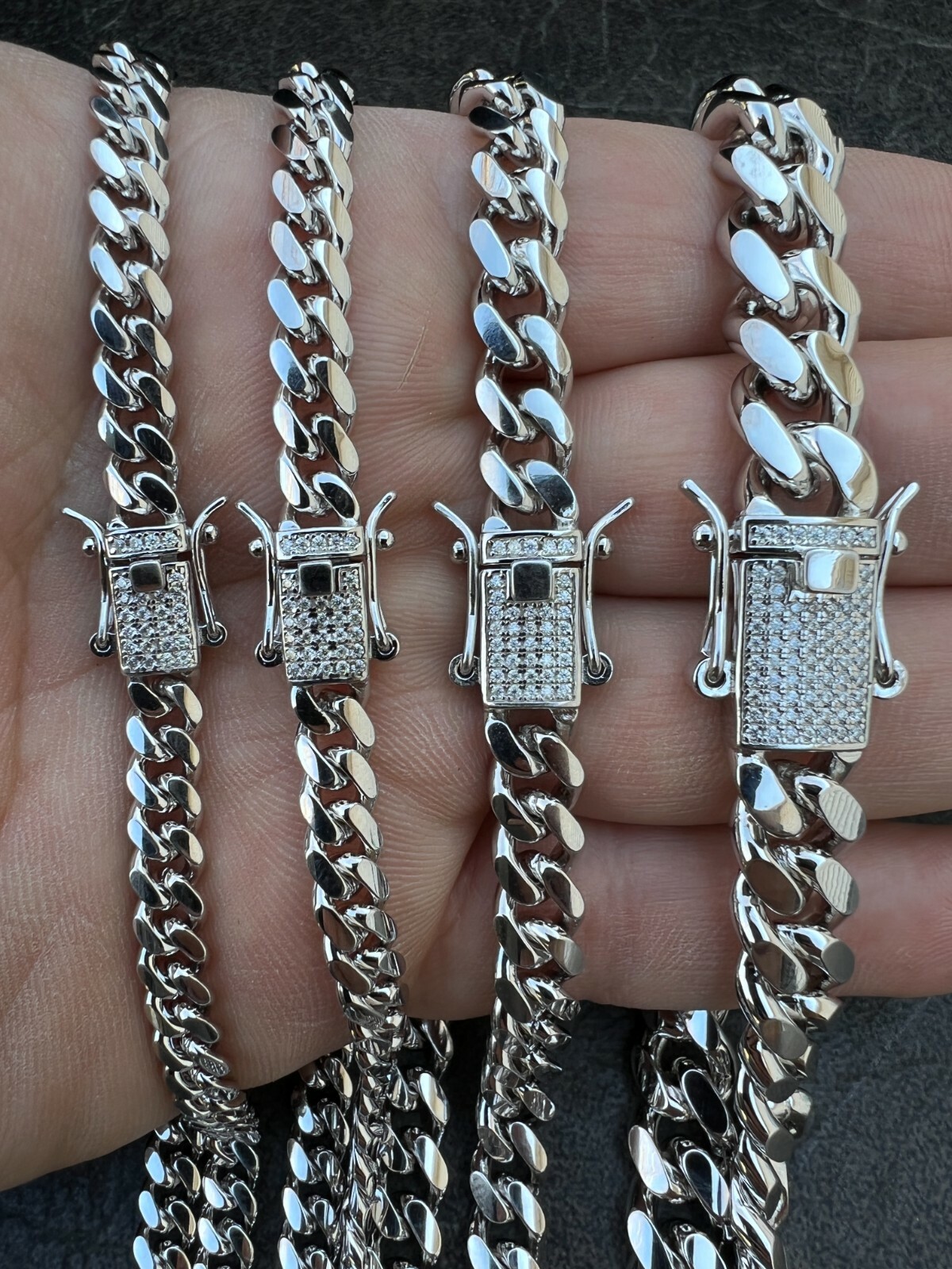 Real Miami Cuban Chain Necklace 925 Silver MOISSANITE Iced Clasp Passes Tester