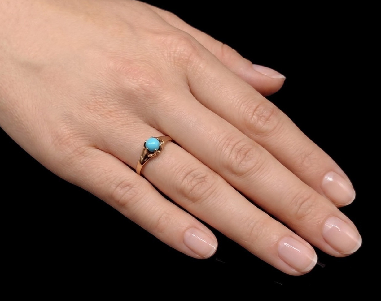 1890’s Victorian 14k Persian Robin’s Egg Turquoise Antique Belcher Ring Sz 5.75