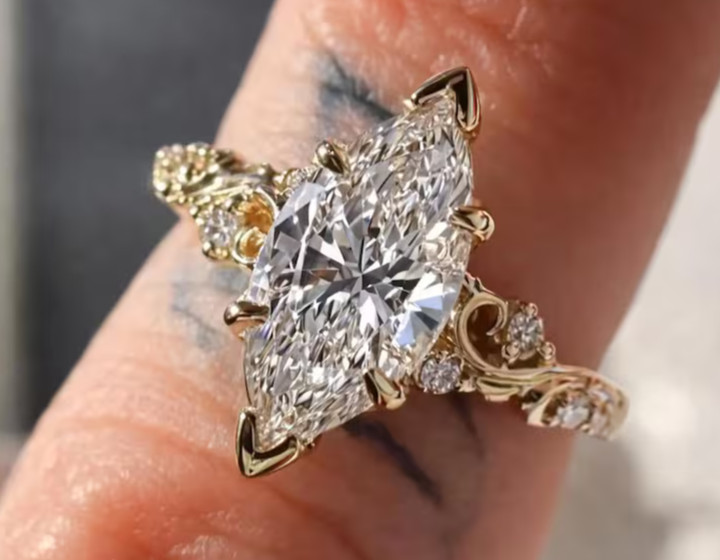 4.30Ct Marquise-Cut Lab Grown Diamond Solitaire Engagement Ring 14k Yellow Gold