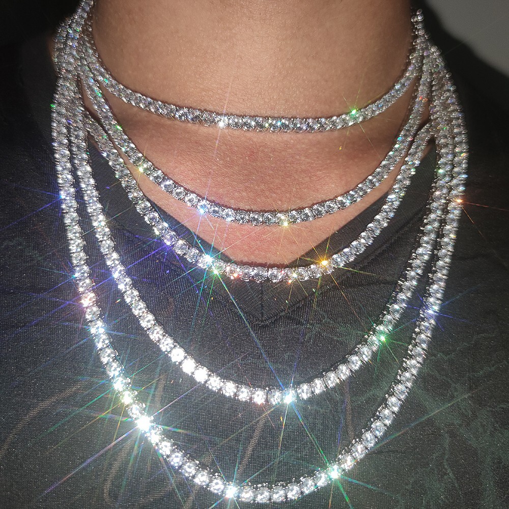 Mens Tennis Chain Necklace 100% Stainless Steel Cubic Zirconia Chain Bracelet