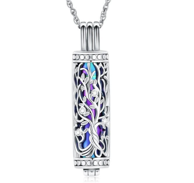 Cremation Jewelry Cylinder Urn Tree of Life Memorial Necklace Pendant for Ashes