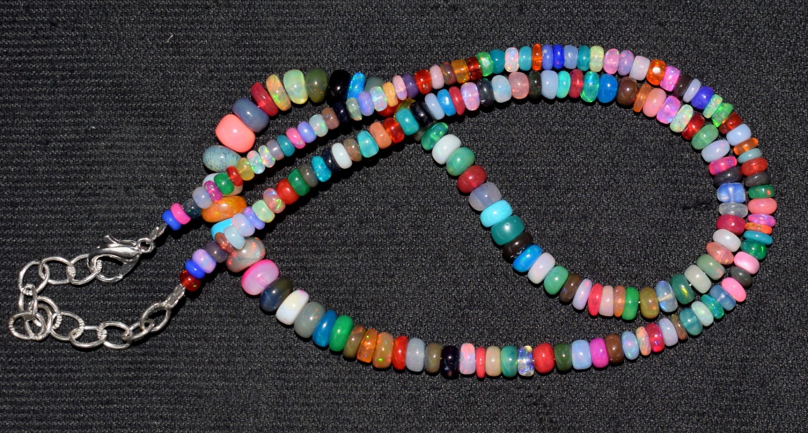 16”Natural Ethiopian Opal Wello Fire Opal Gemstone Bead Necklace A564