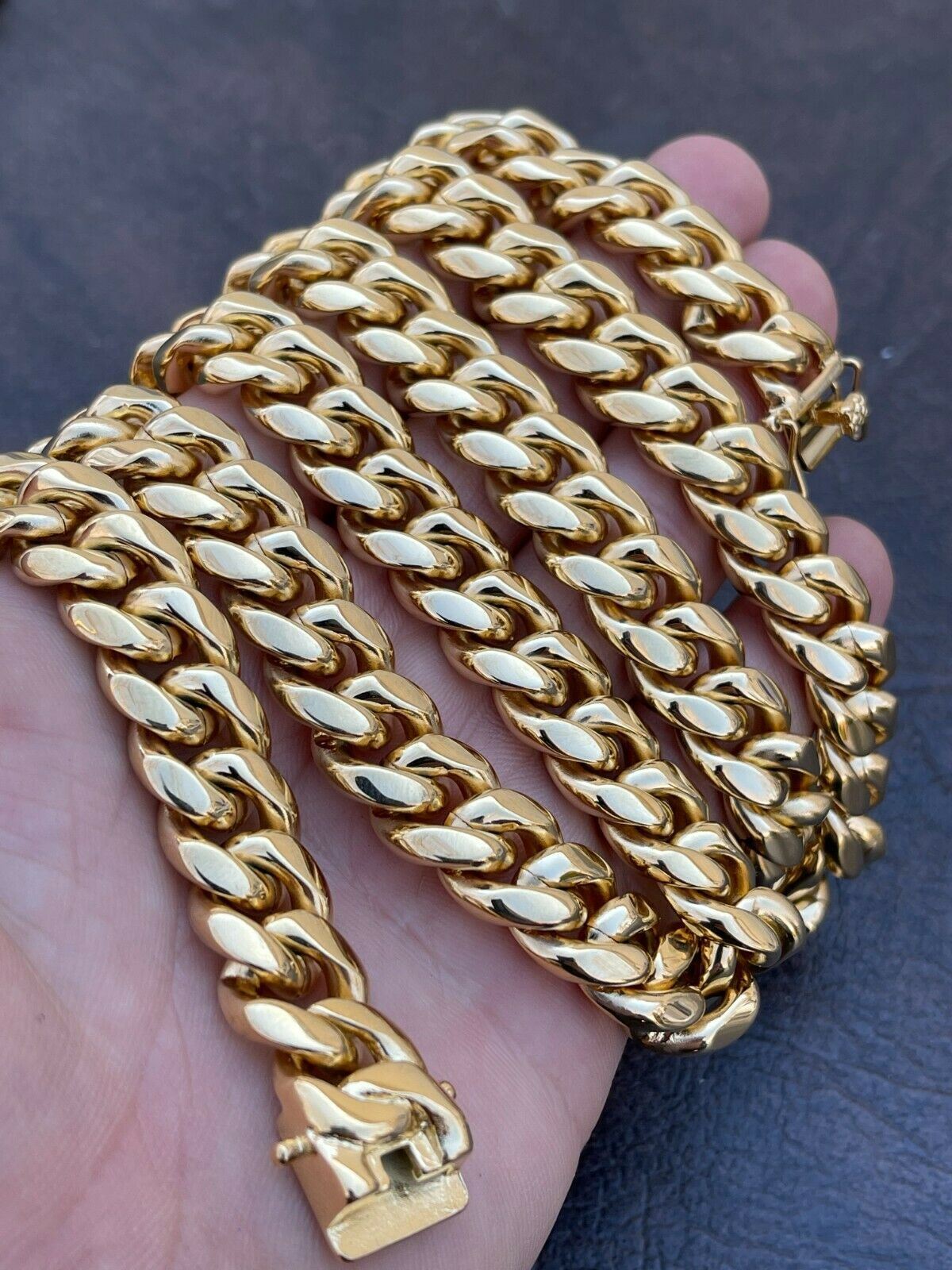 Mens Real Miami Cuban Link Chain 18k Gold Plated Stainless Steel 30″ WHOLESALE