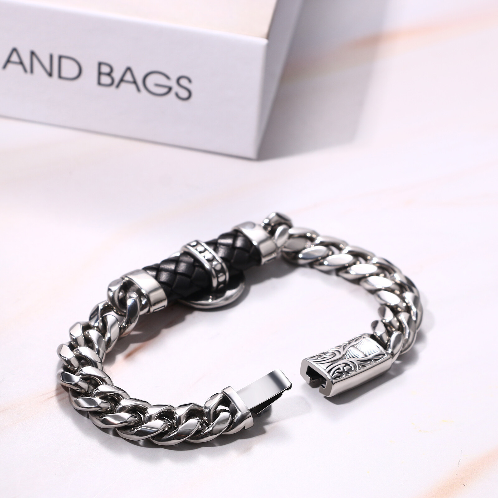 Men’s Catholic St Benedict Medal Bracelet Stainless Steel Heavy Cuban Link Chain
