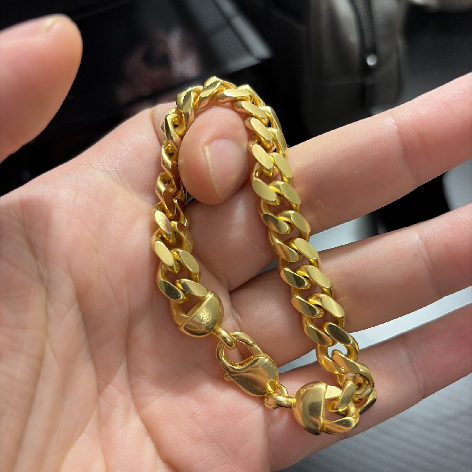 Mens Real Solid 14k Gold Vermeil 925 Silver Miami 10mm and 7.5 inches long.