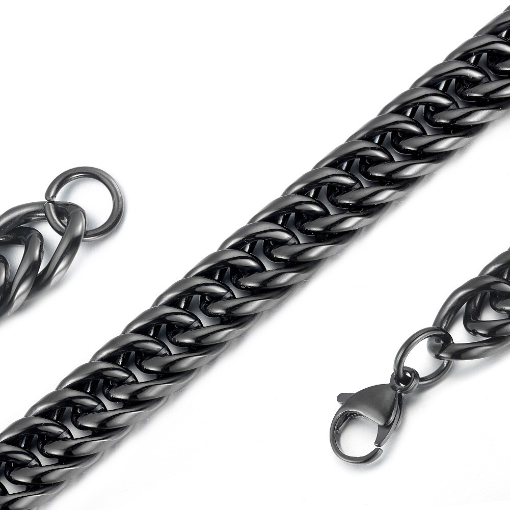 11mm/13mm Black Stainless Steel Cuban Link Chain Necklace 16inch-40inch for Men