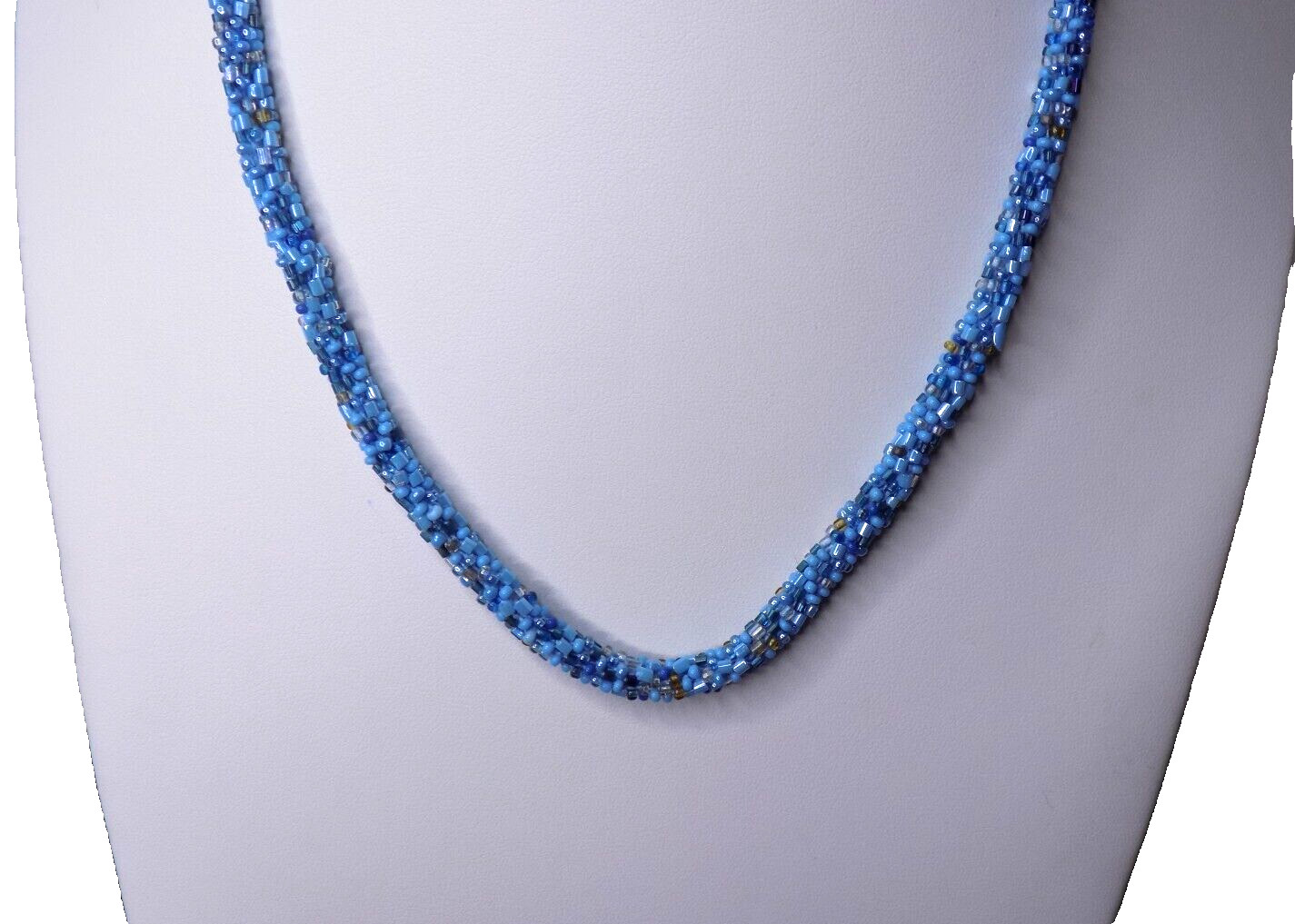 Vintage Nepal Potay Necklace Blue Glass Seed Bead Toggle Closure 17″ to 18″ Long