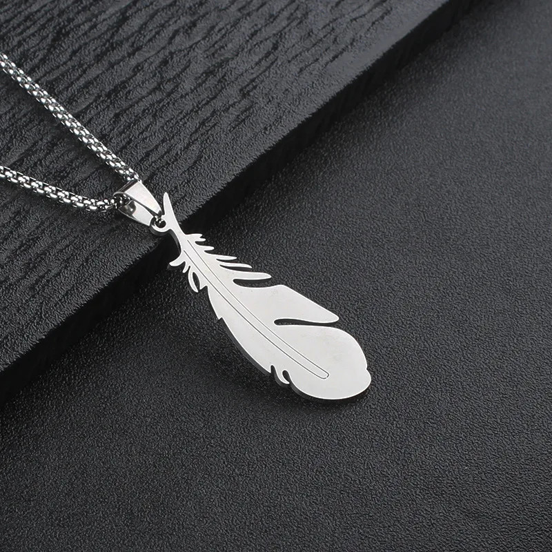 Men Women Necklaces Hip-hop Versatile Stainless Steel Feather Pendants Personali