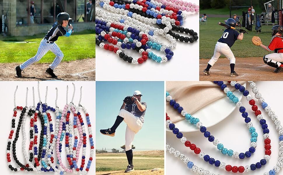 Baseball Ice Necklace Bling Beaded Rhinestone Gift for Boy Men 18 Colors 6 Sizes
