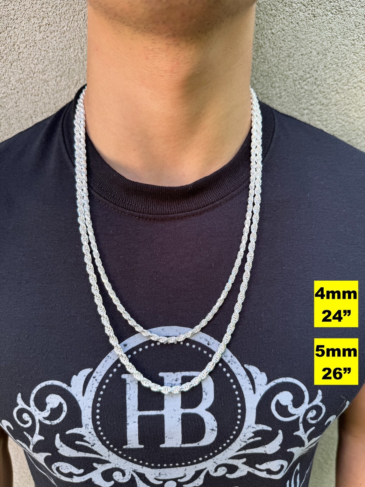 Cadena Rope Plata Esterlina 925 Real Hombre Mujer 1.5-5mm Italia 16-30″