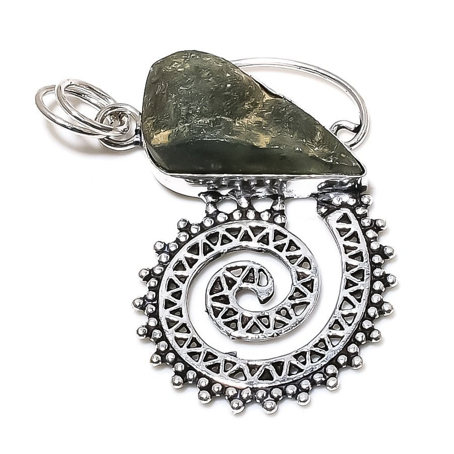 Prehnite Gemstone Handmade 925 Sterling Silver Jewelry Pendant 2.21″ a764