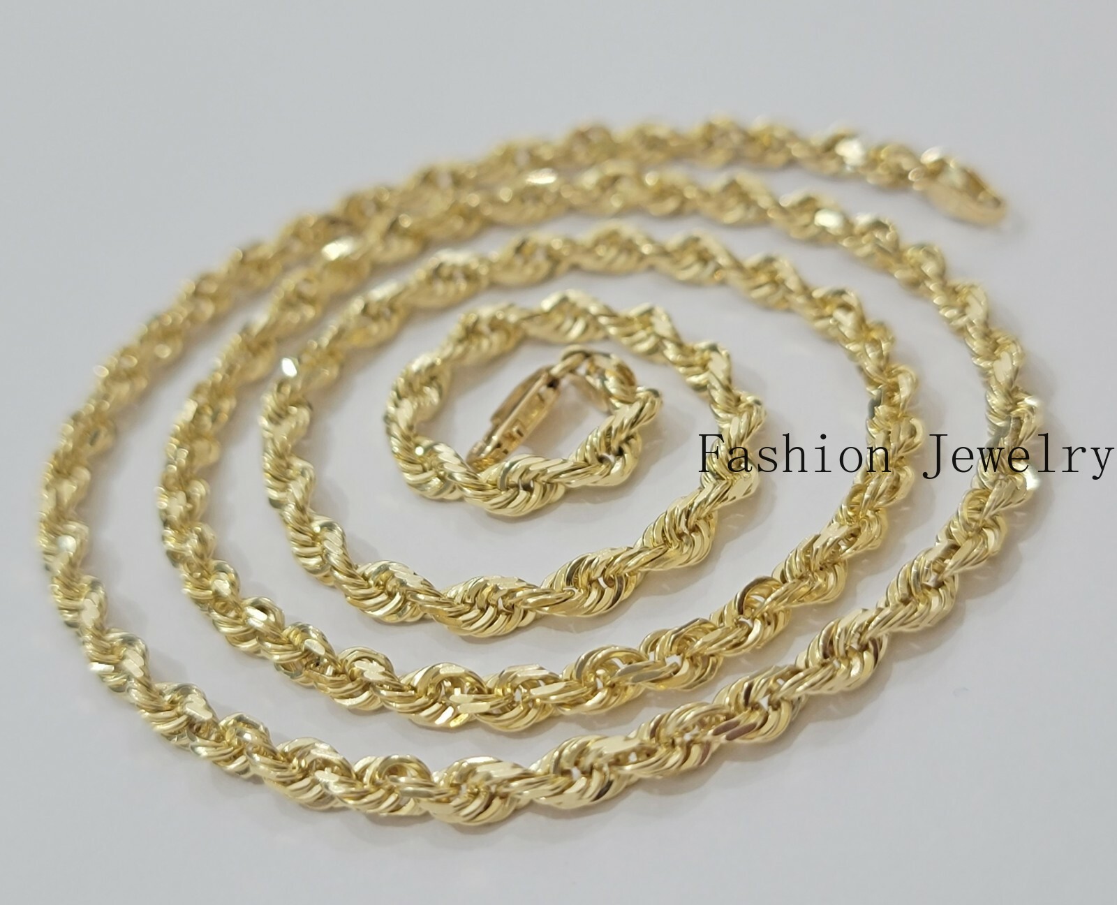 Real Solid 10k Gold Rope Chain Necklace 4mm-10mm Diamond Cut 18″-30″ For Pendant