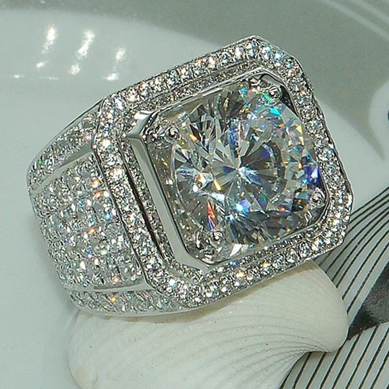 Mens Fashion Full Zircon Ring Micro Pave Hip Hop Bling Jewelry