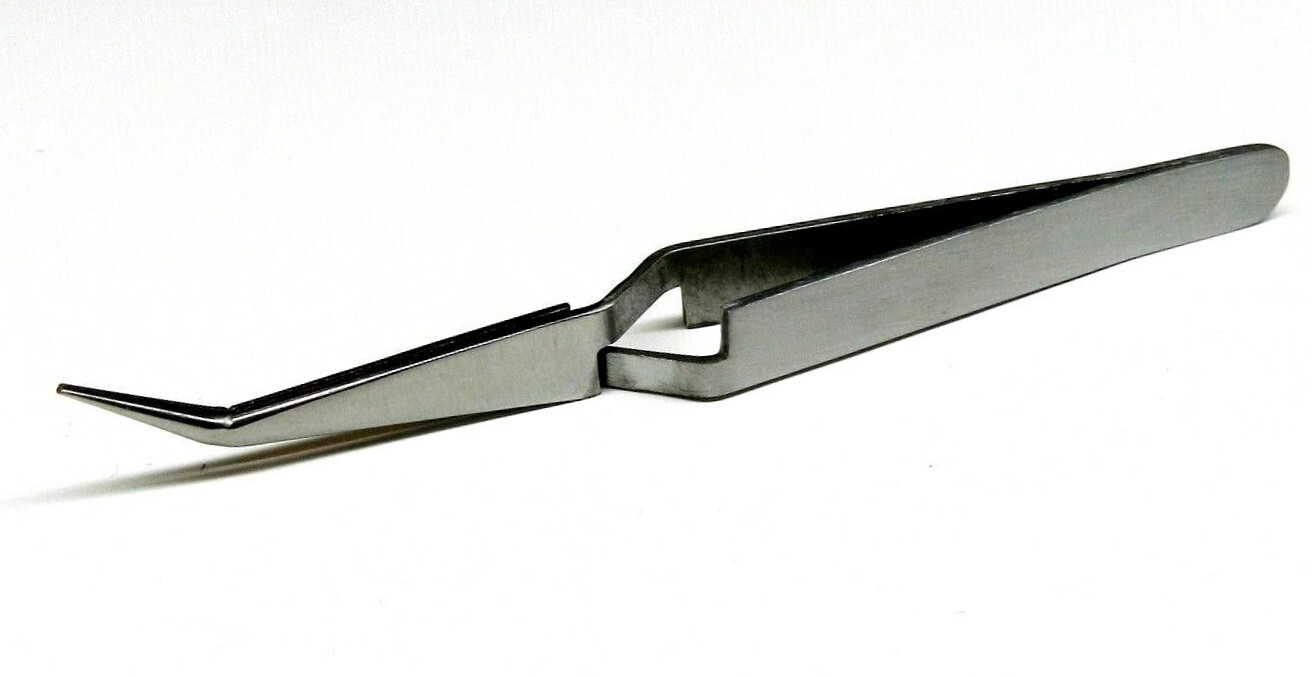 Cross Lock Tweezers Bent Tip Curved 4-1/2″ Cross Locking Soldering Tweezer