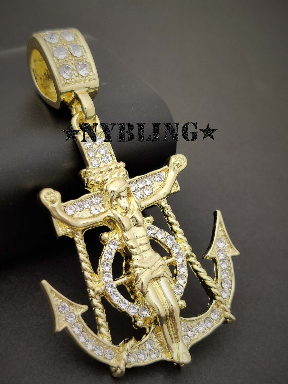 ICED Jesus Anchor Pendant with Tennis Chain Necklace Plated Hip Hop CZ Jewelry