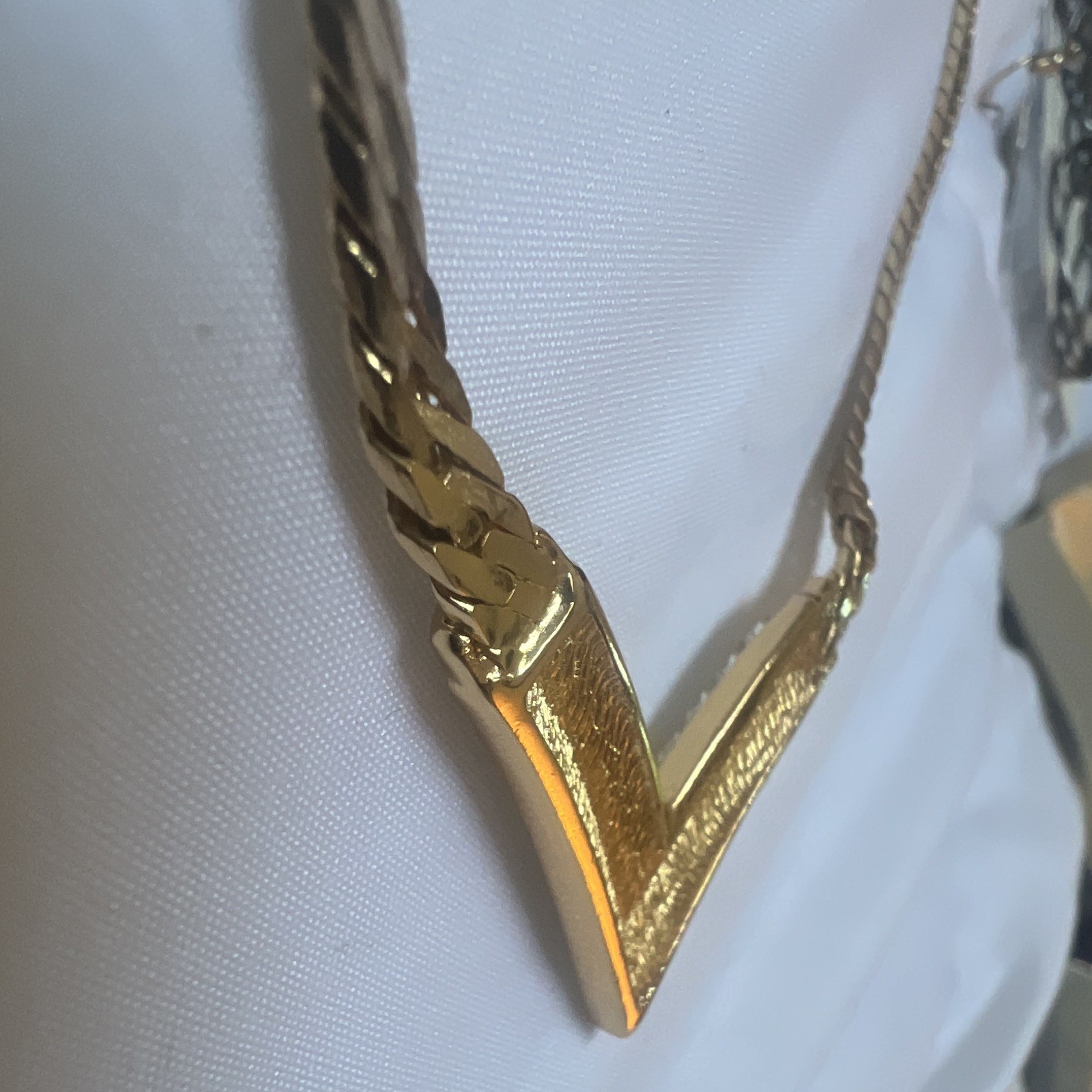Vintage Christian Dior Gold Tone V Necklace Clear Rhinestone Choker Signed