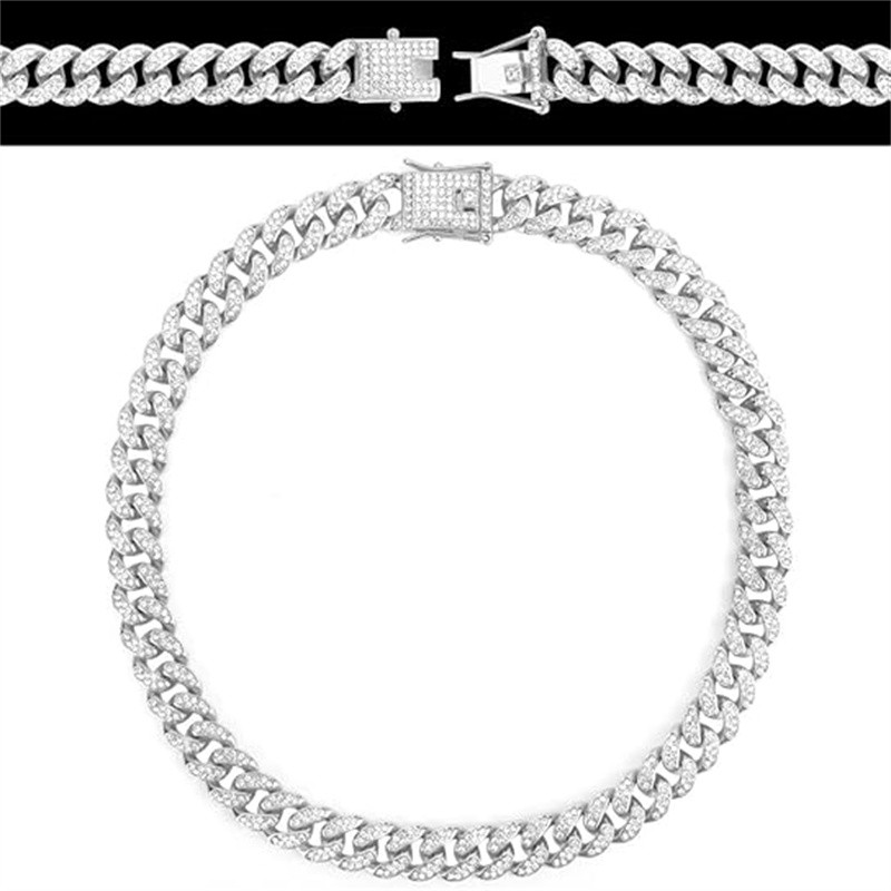 Mens Cuban Link Chain Cuban Necklace Silver Chain Diamond Chains for Men 18 inch
