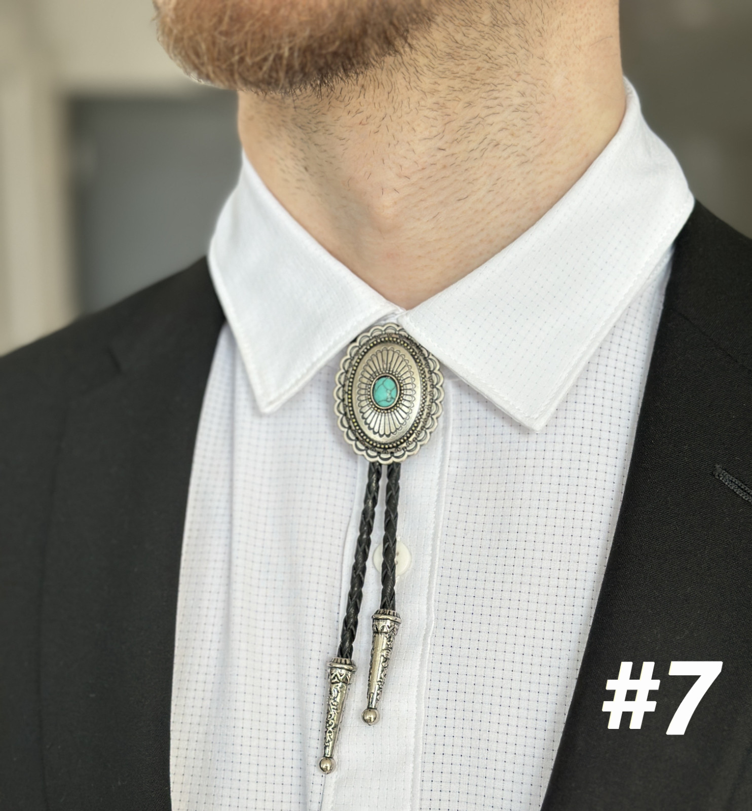 Bolo Tie Mens Wedding Necklace 38″ Leather Rope Western Cowboy Style