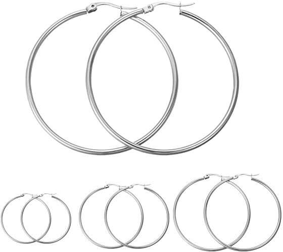 Earrings Pair of 316L Stainless Steel Round Tube Hoops Sizes .4″ up to 2″