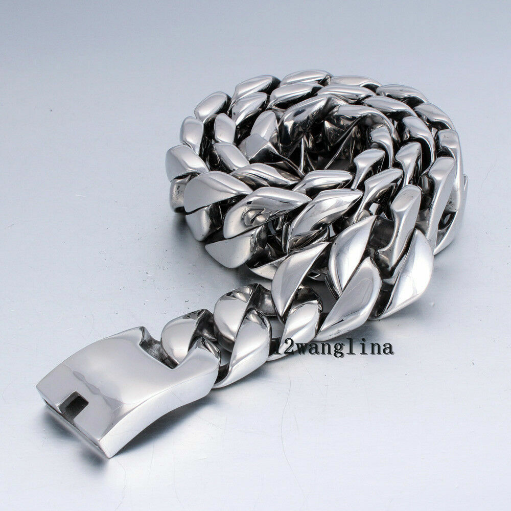 31MM Super Heavy Curb Link Men’s Chain Silver 316L Stainless Steel Necklace New