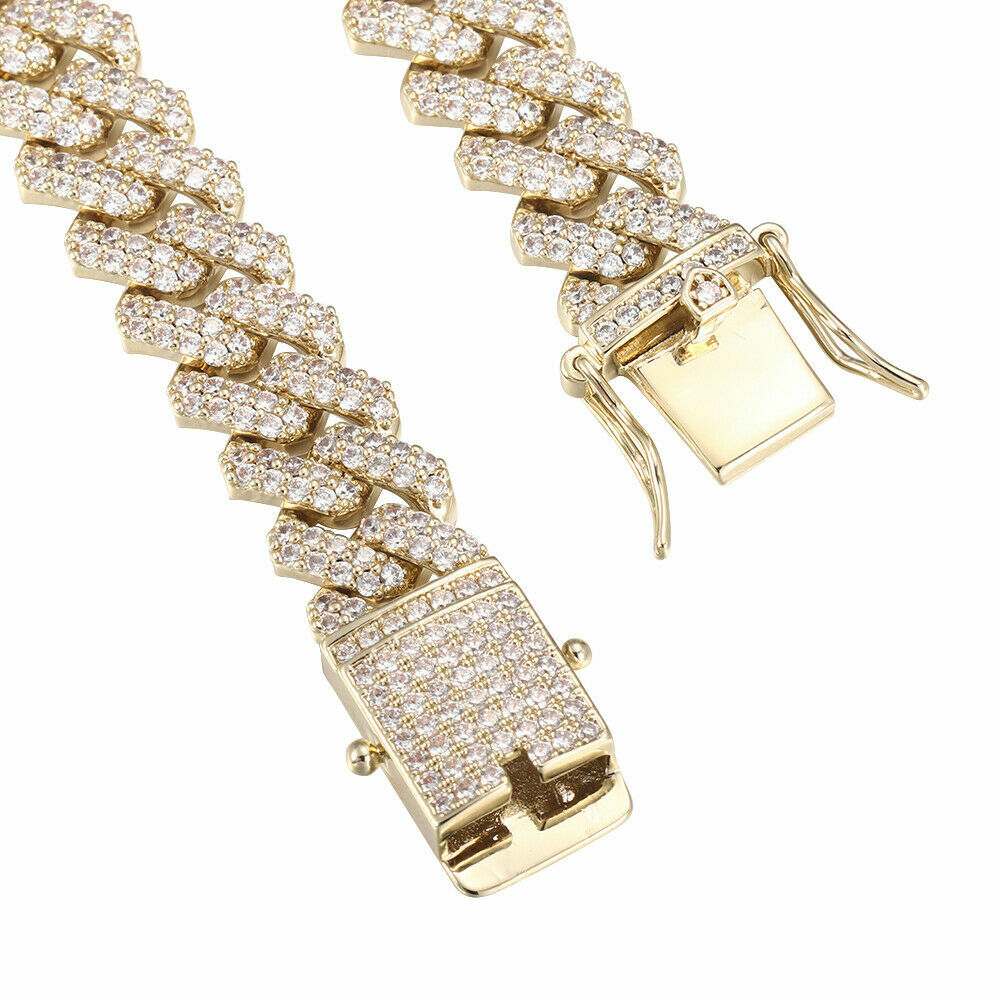12mm Iced CZ Out Miami Cuban Link Chain 14k/White Gold Plated Stainless Steel