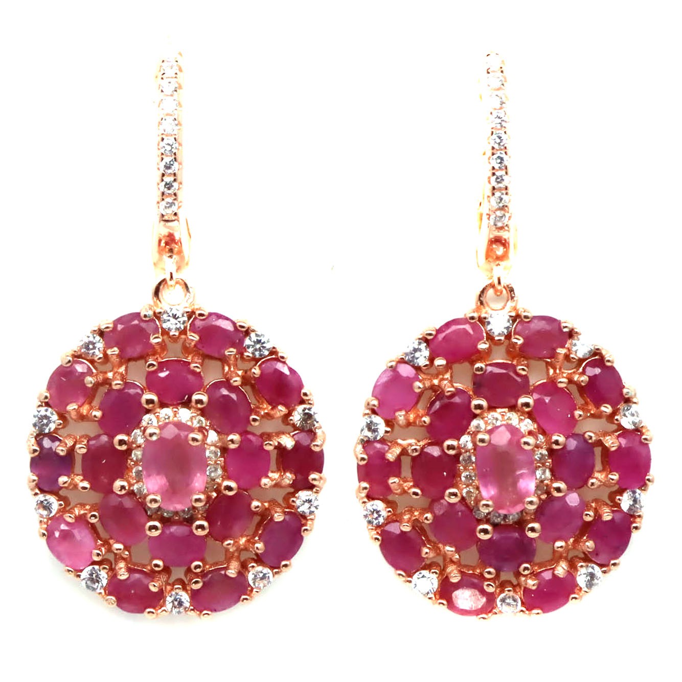 Thai Handmade 4 x 6 mm. Pink Ruby & White Zircon Earrings Christmas