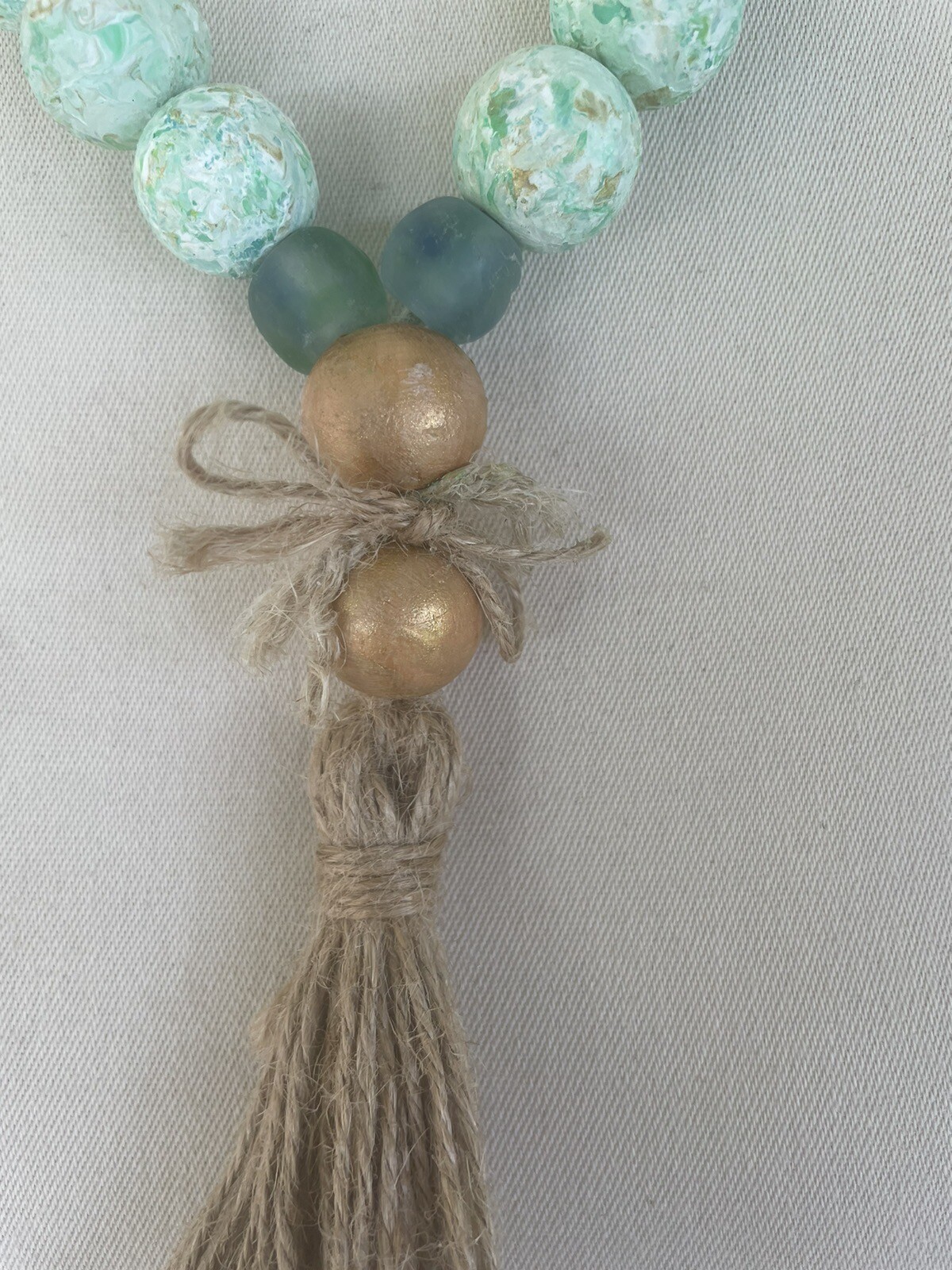 Turquoise Color Beads on Jute Handmade Boho No Metal