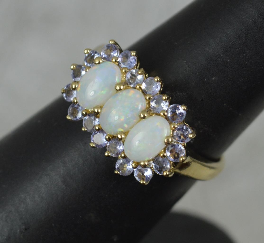 Natural Opal and Tanzanite 9 Carat Gold Cluster Ring