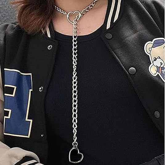 Heart O-ring Slip Chain Necklace for Women Lariat Y Pandent Necklace Punk Gothic