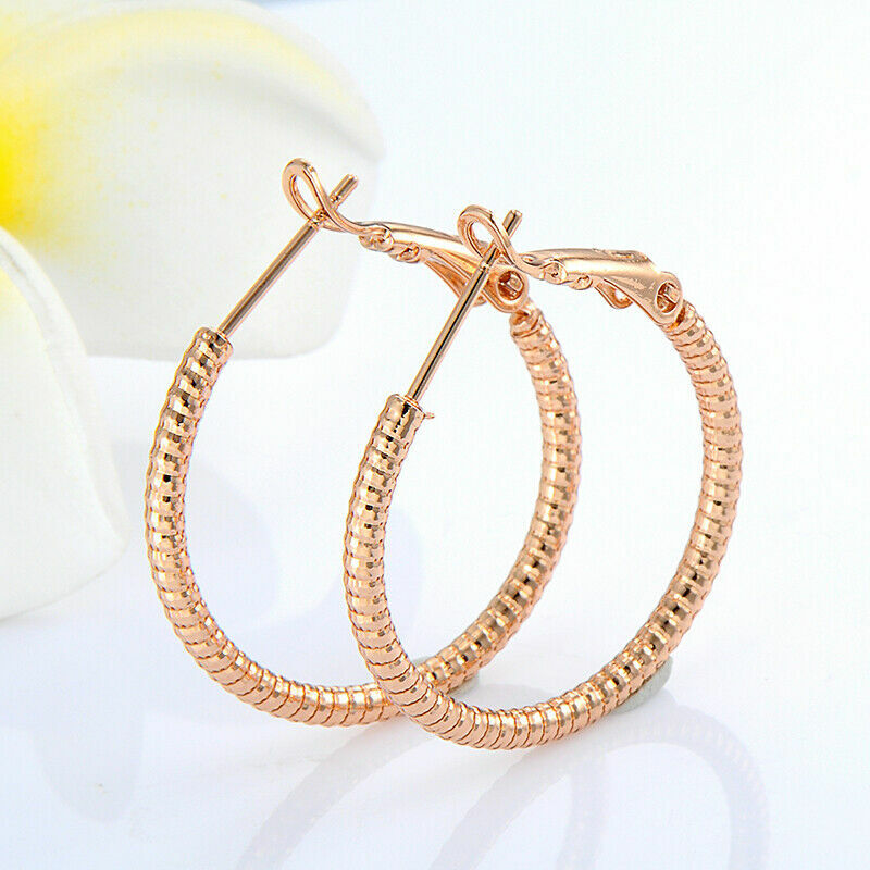 Cute New Yellow Gold Filled Ribbed Band 1″ Round Hoop Earrings