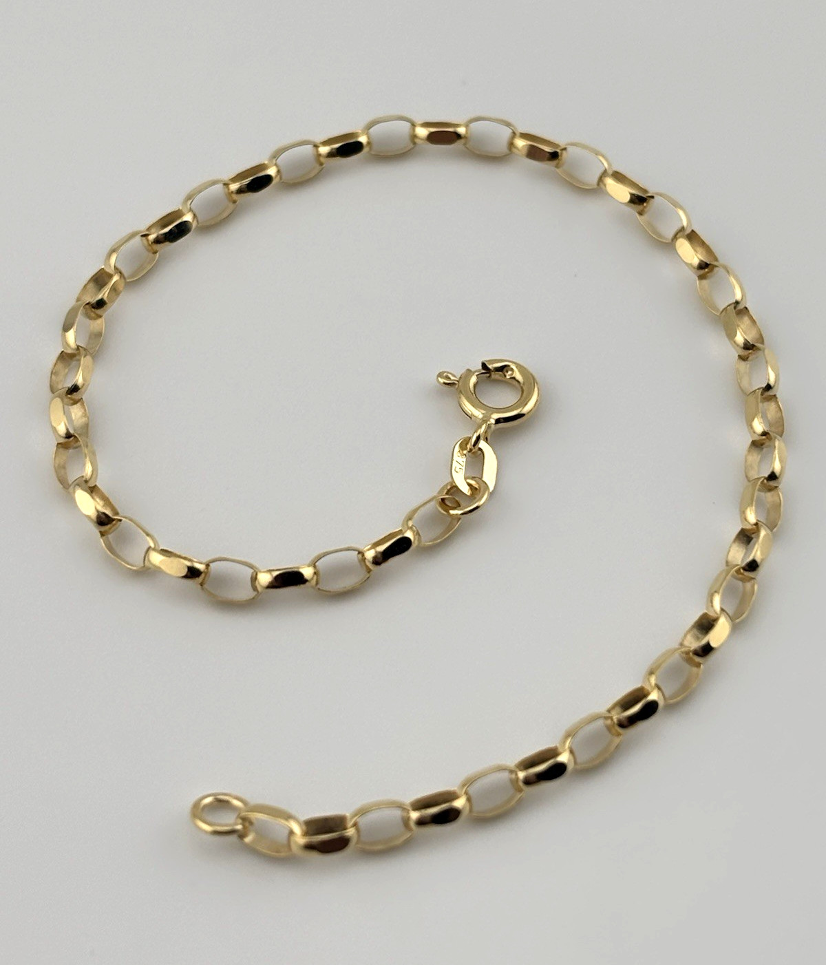 9ct Yellow Gold Ladies Solid Oval 3mm Belcher Bracelet 7.5 Inch Diamond Cut