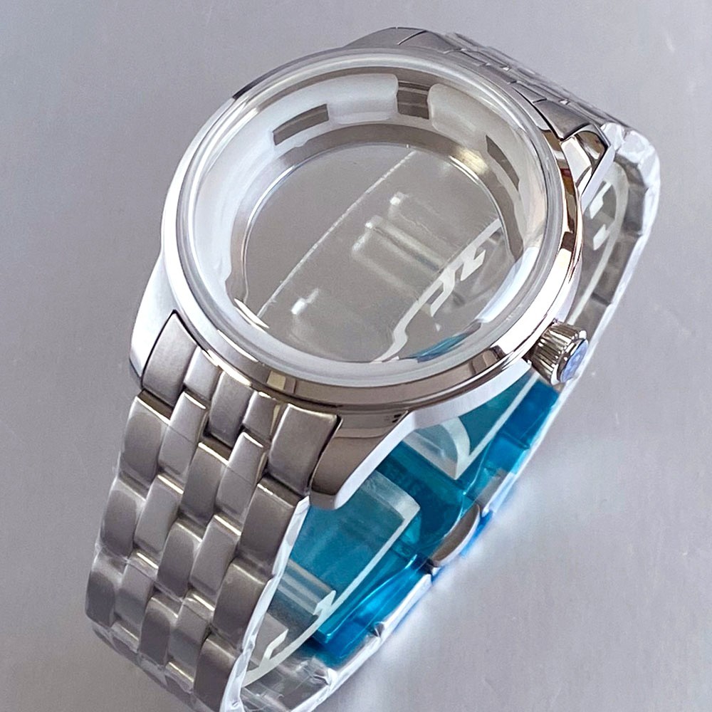 40mm Polish Silver Watch Case Bracelet Fit NH35 NH36 NH38 Black White 35mm Dial