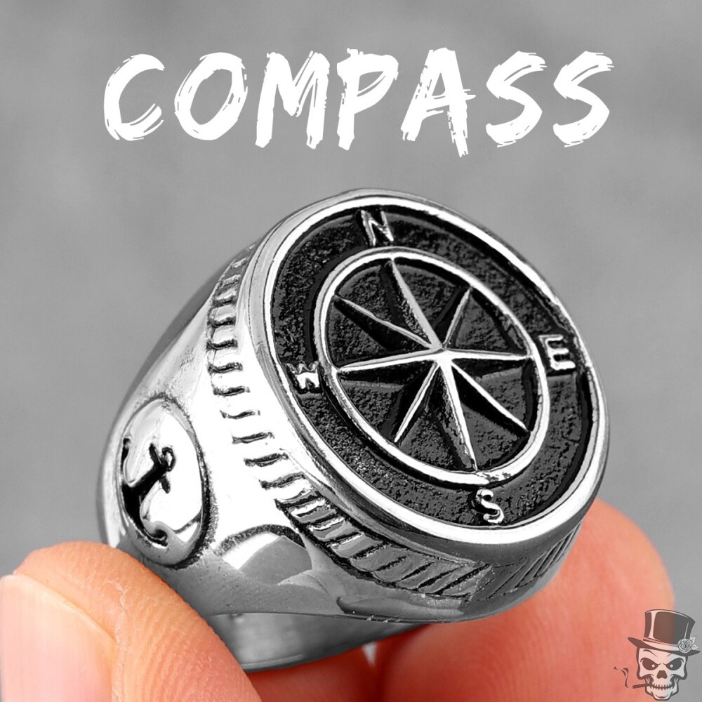 Sculpt Rings™ Navigator Compass Sailor Anchor Punk Ring in Stee l US-Size 8-13