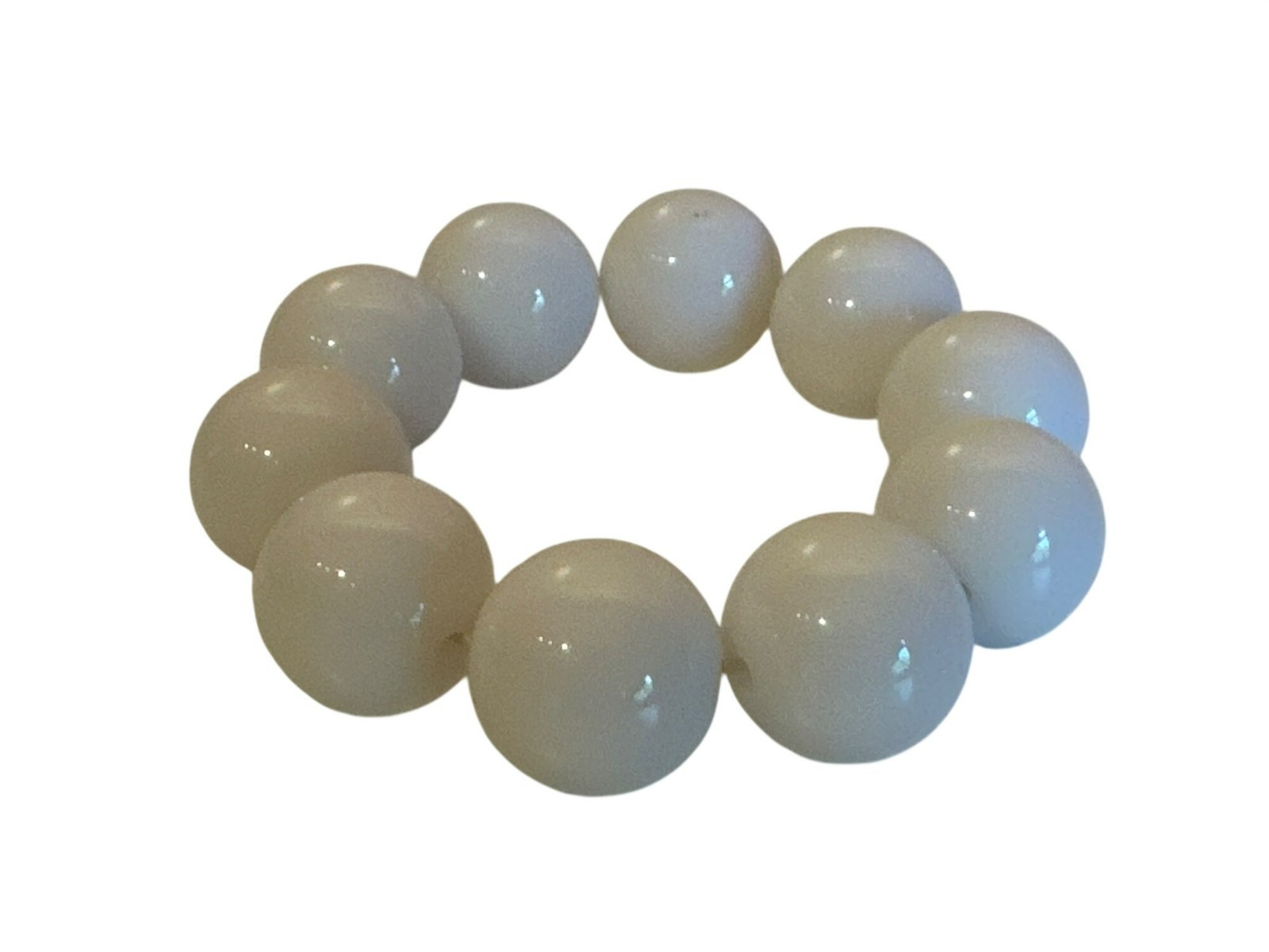 Chunky White Beaded Stretch Bracelet Lightweight Glossy Finish Everyday Wear