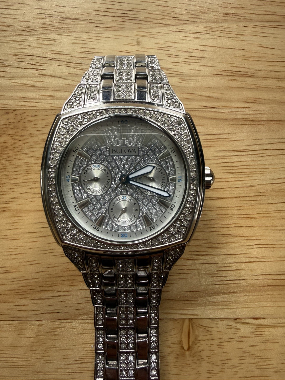 BULOVA Men’s Iced Out Crystal Collection Phantom Pavé Dial 40mm Watch 96C002 New