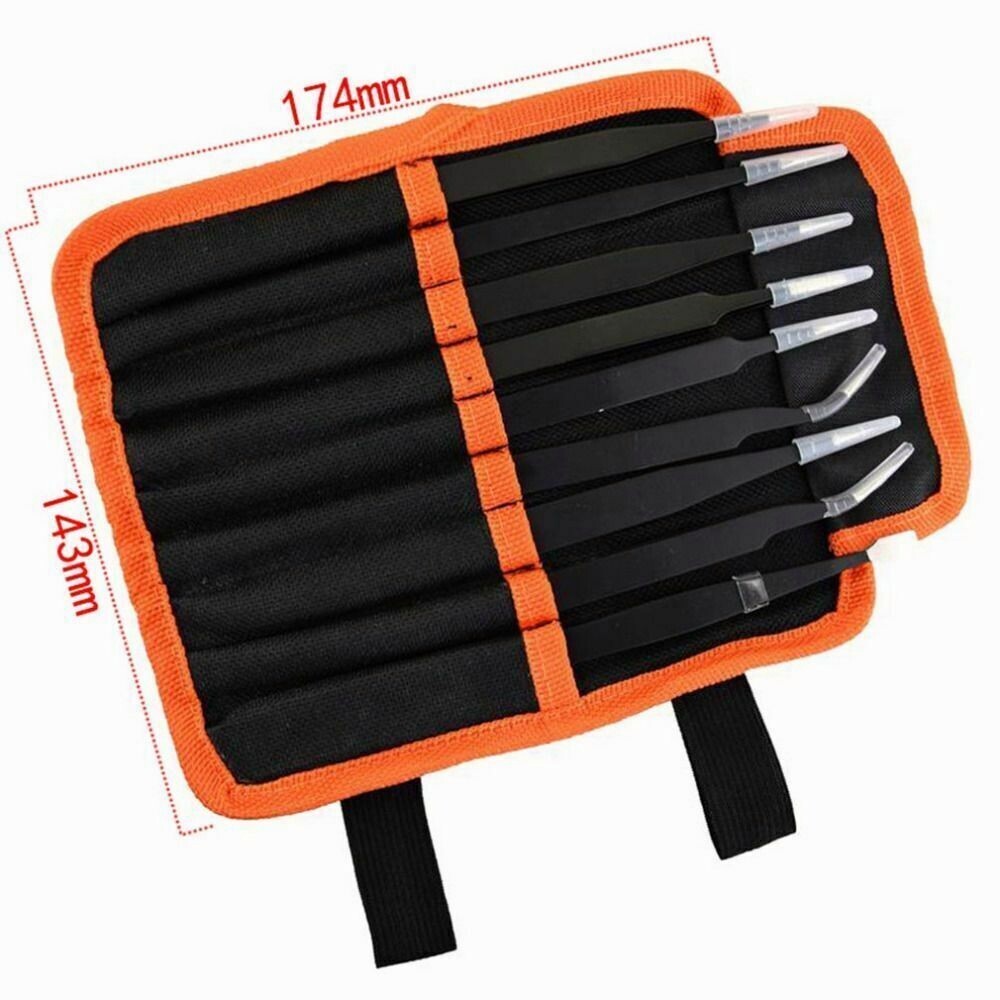 10 Pcs Precision ESD Anti-Static Repair Stainless Steel Tweezers Set Kit Tools