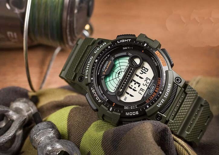 Casio WS-1200H-3AV, 10 Year Battery Watch, 100 Meter, Fishing Gear,3 Alarms, NEW