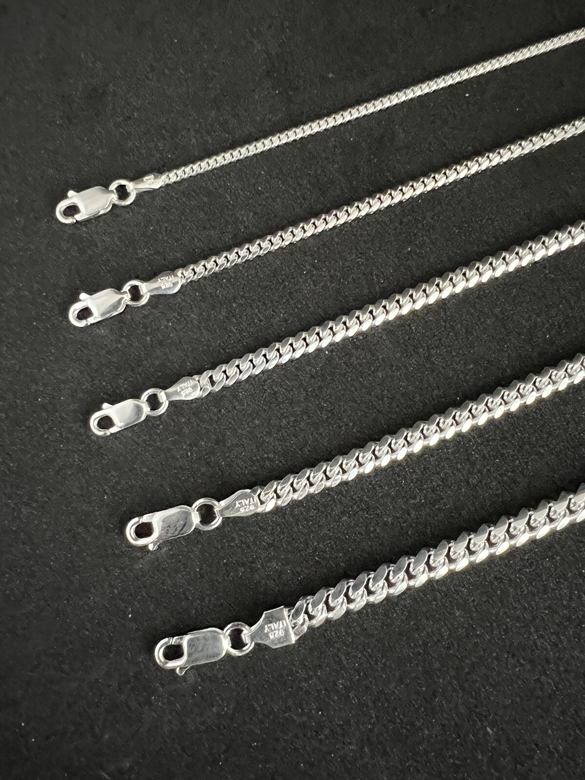 .925 Sterling Silver Solid Miami Cuban Chains Men’s/Women’s 2mm-5mm size 16″-30″