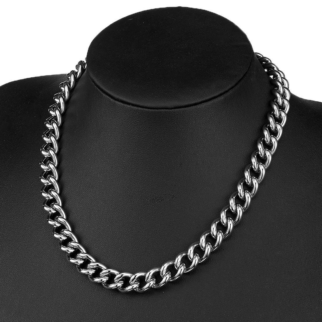 Women’s Sexy Necklace Silver Tone 9MM Curb Cuban Chain Stainless Steel Jewelry