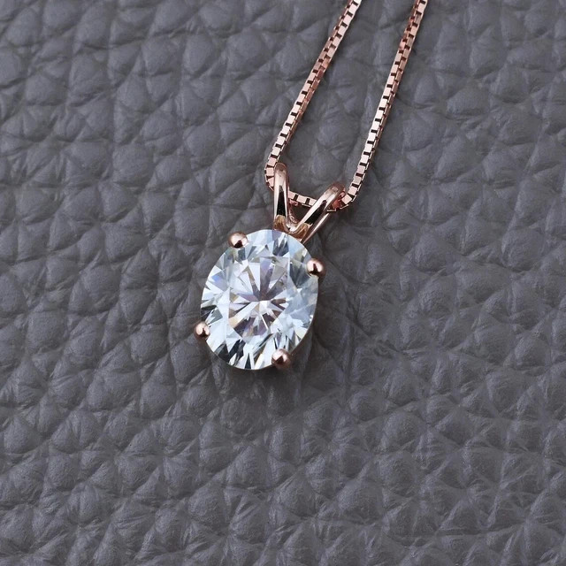 1.00 CT Oval Cut Lab created Diamond Women’s Necklace 14K Rose Gold