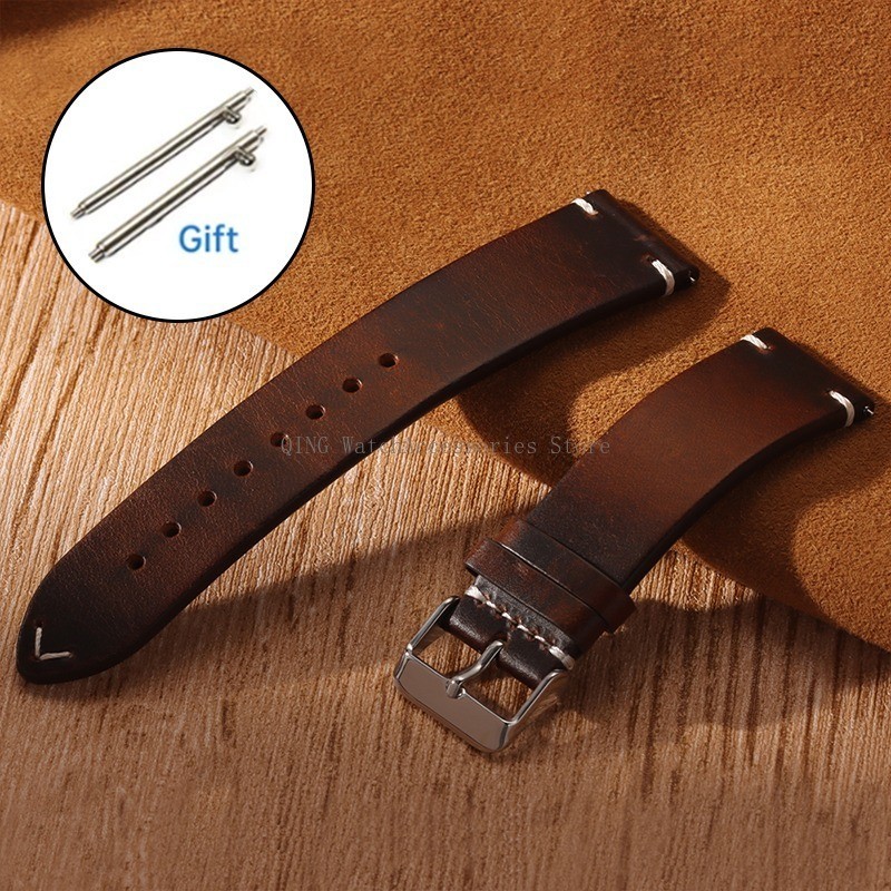 Retro Oil Wax Genuine Leather Watch Band 18 19 20 21 22 24mm Thin Cowhide Strap.