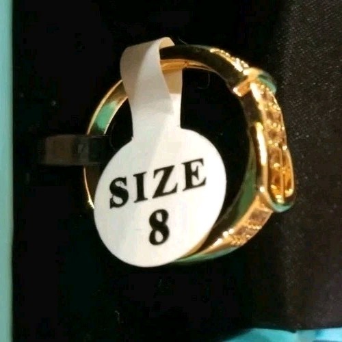 Platella Fine Jewelry Ring Zircon Buckle Band Gold Plated Pave Size 8